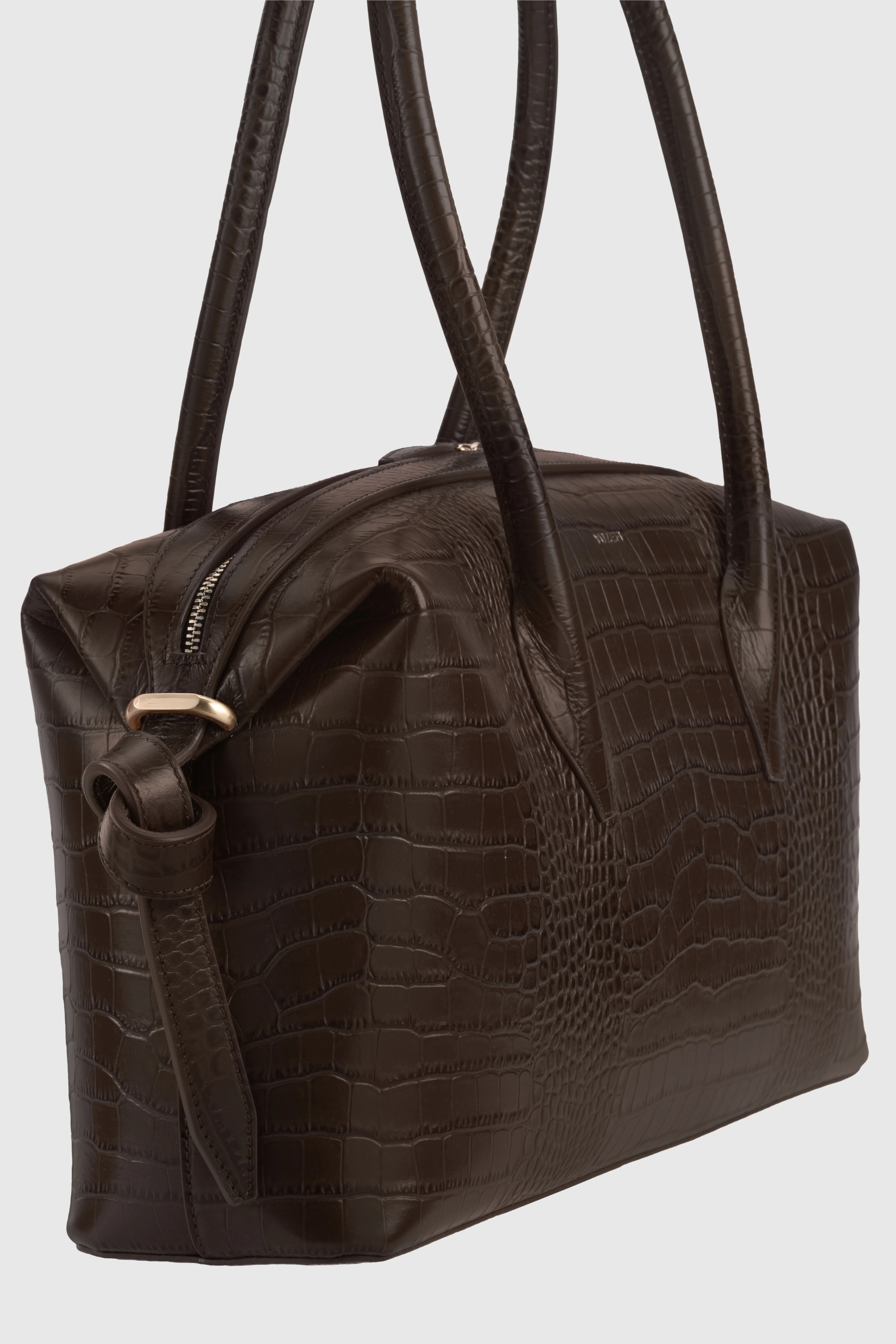 BRIOCHE DUFFLE - EMBOSSED ESPRESSO CROC LEATHER - Image 3