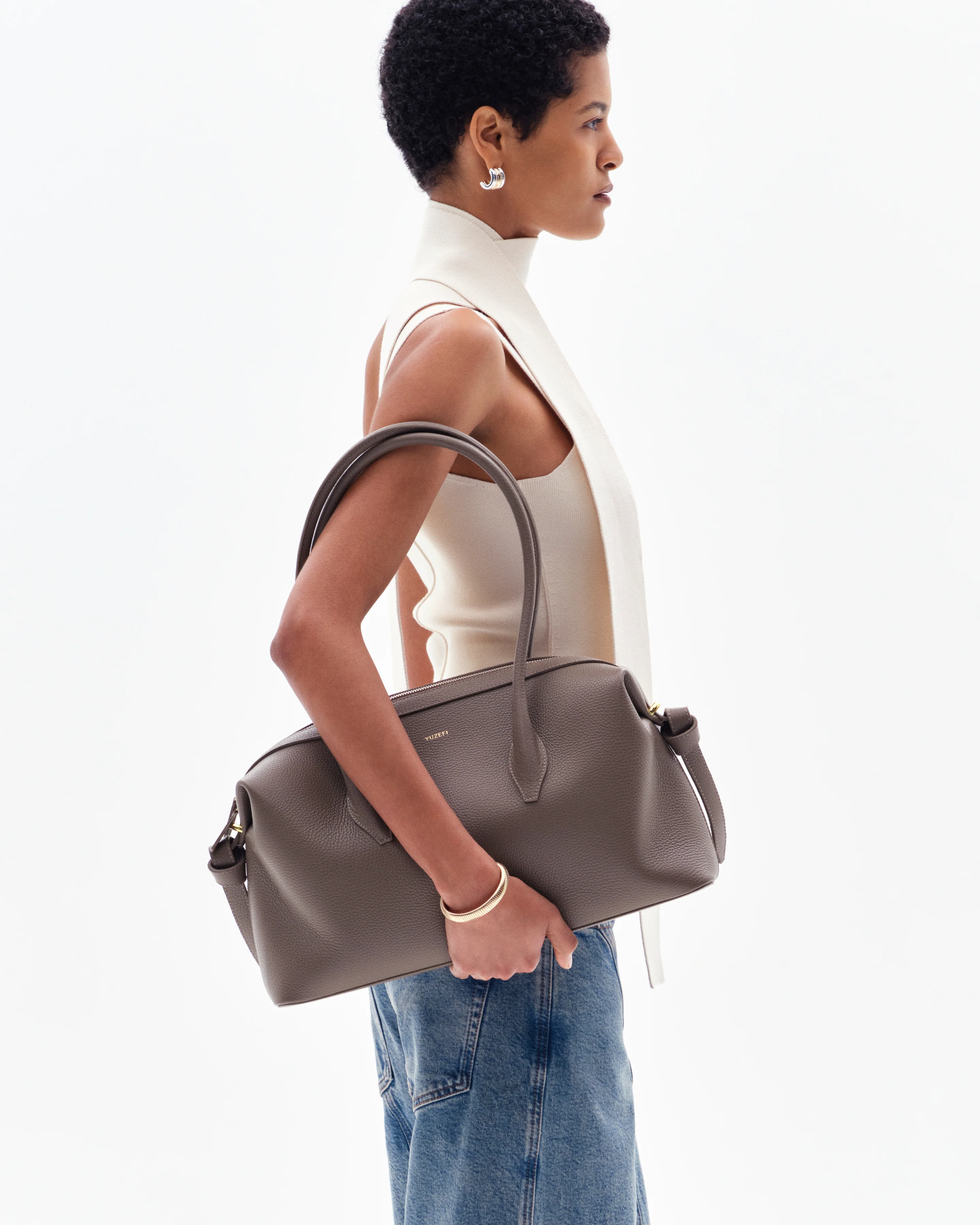 BRIOCHE DUFFLE - TAUPE PEBBLE GRAINED LEATHER - Image 2