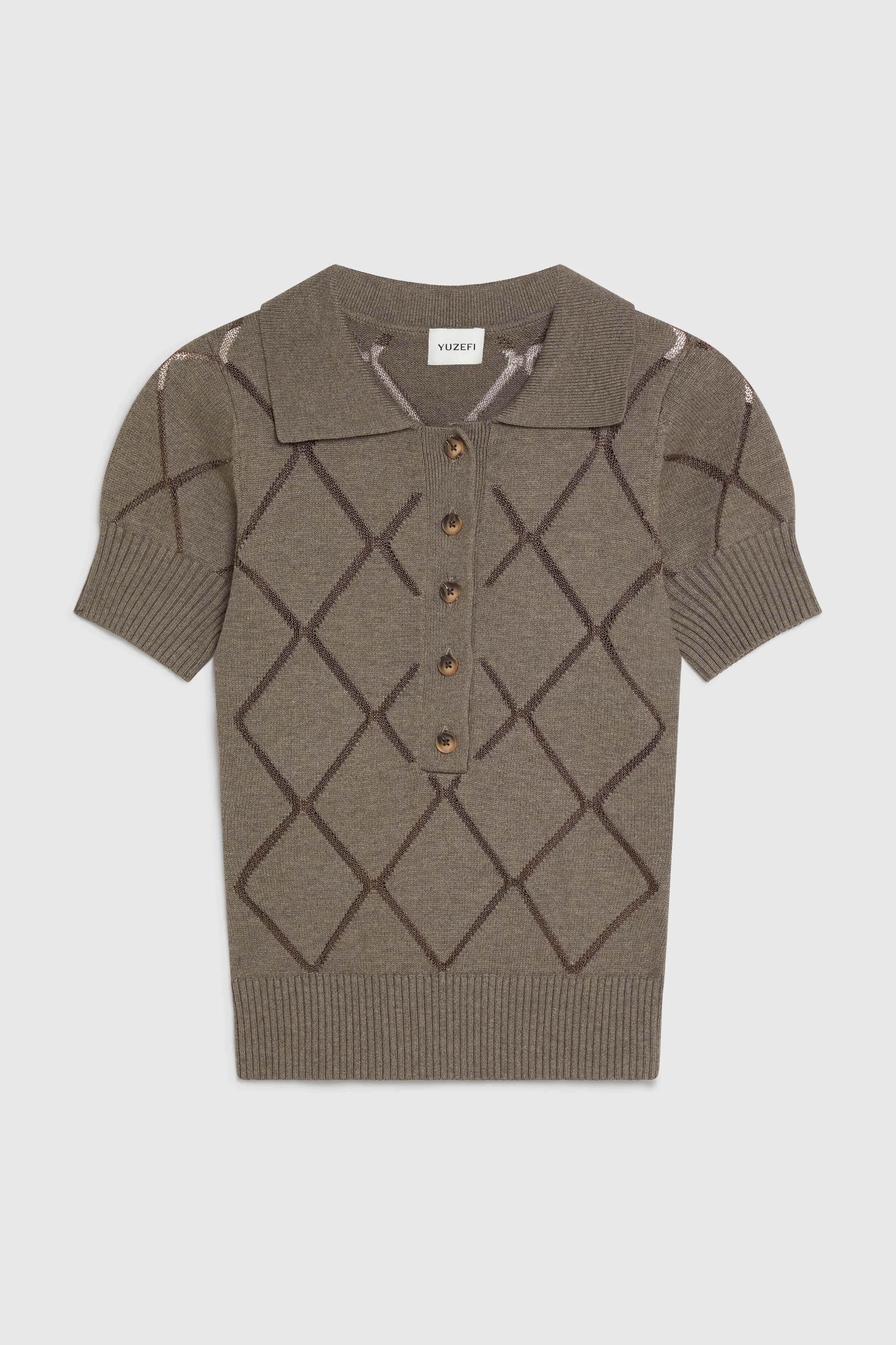 ELIORA FITTED POINTELLE POLO TOP - CLAY