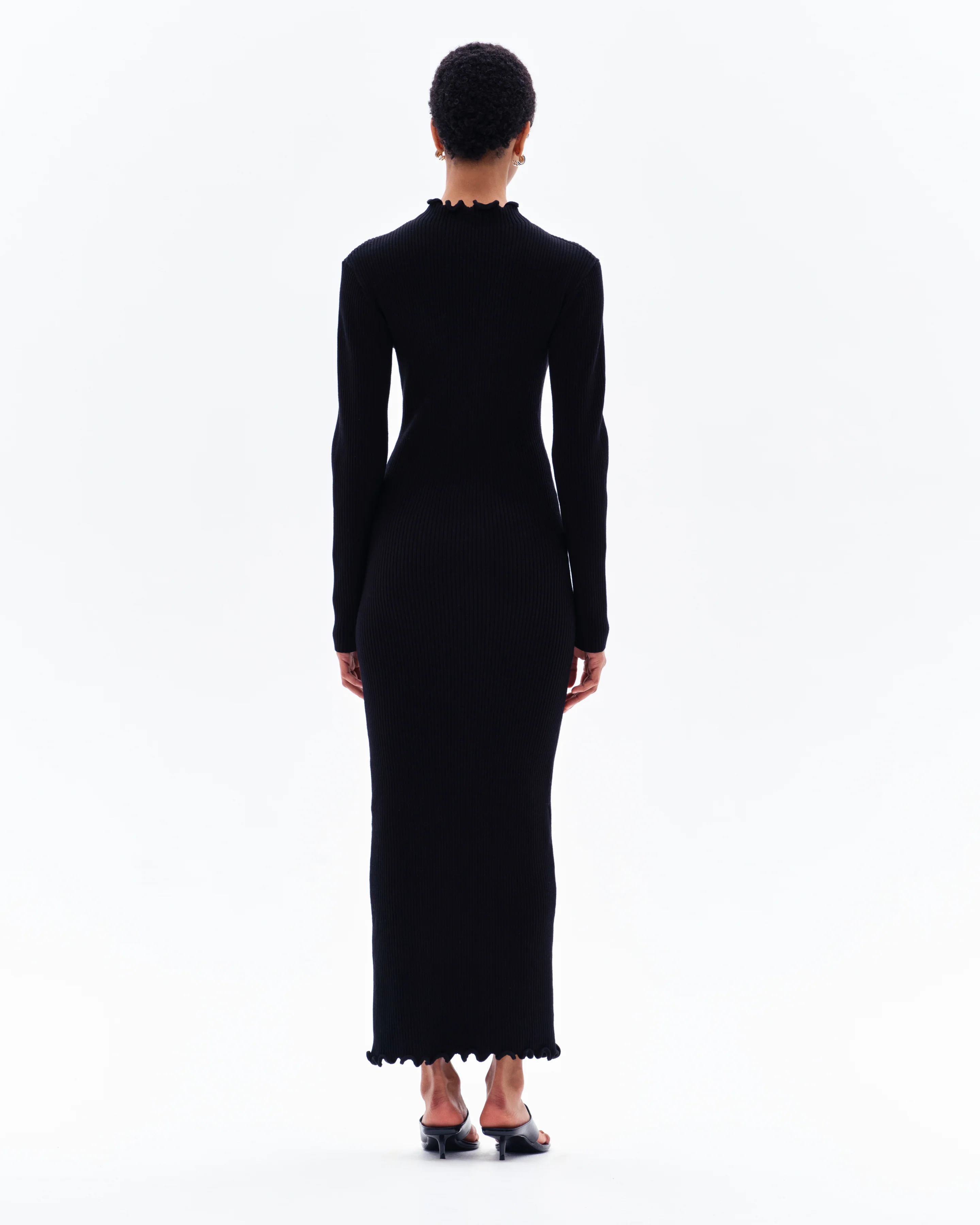 GAIA RIB LONG SLEEVE SPLIT DRESS - BLACK - Image 2