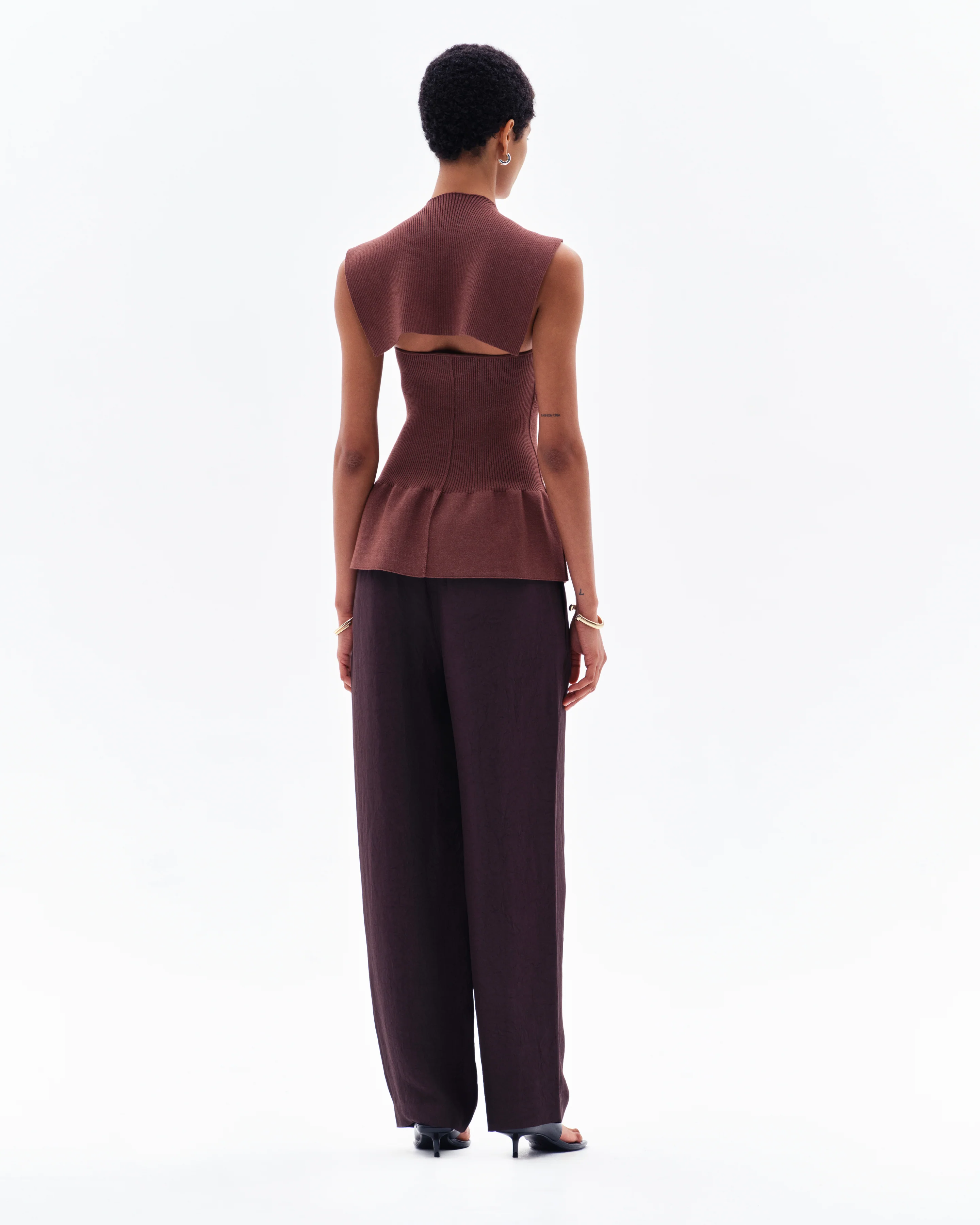 HEDRA ACETATE CONCEALED ZIP TROUSERS - CHOCOLATE - Image 4