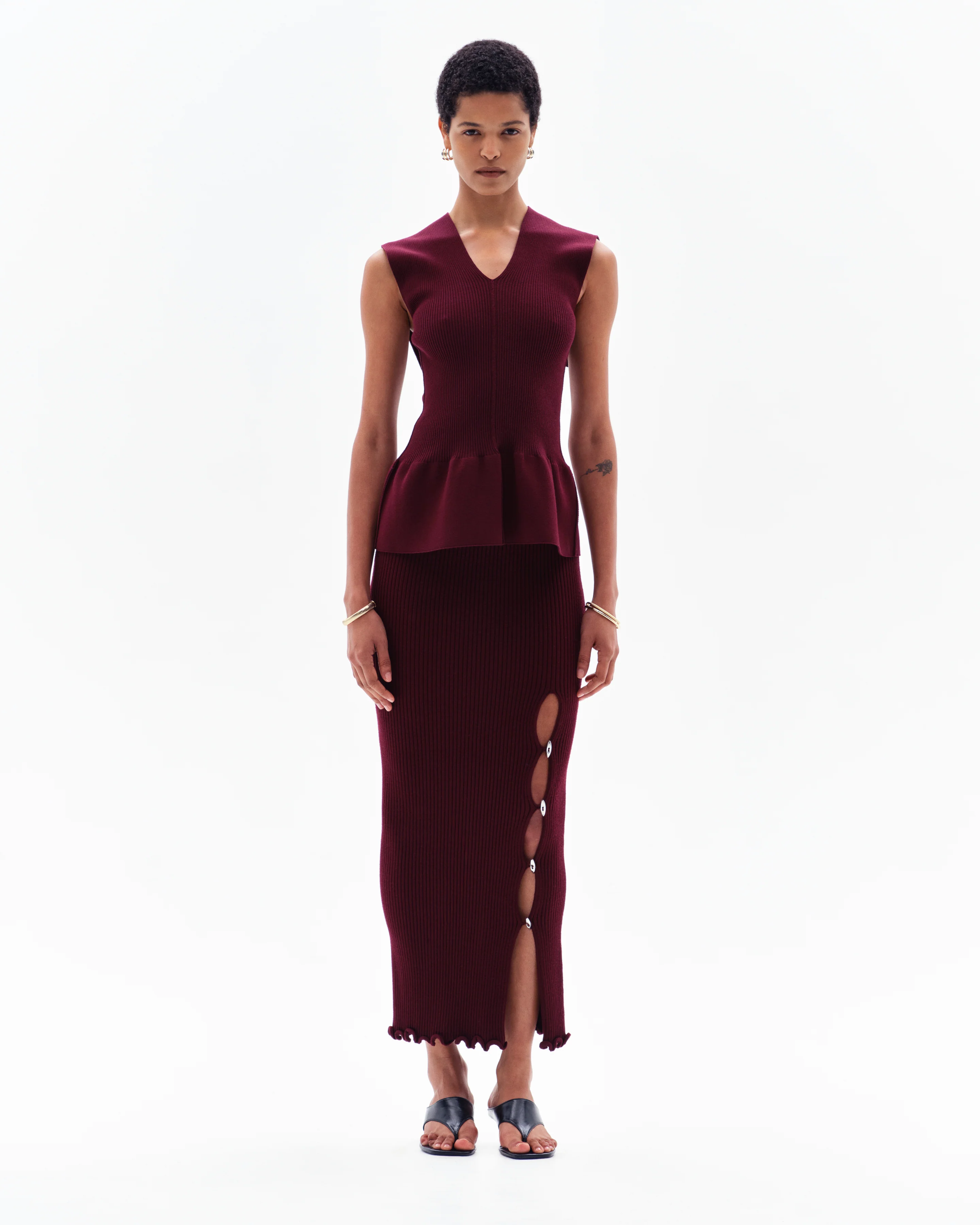 IRALYN RIB SPLIT SKIRT - BORDO - Image 2
