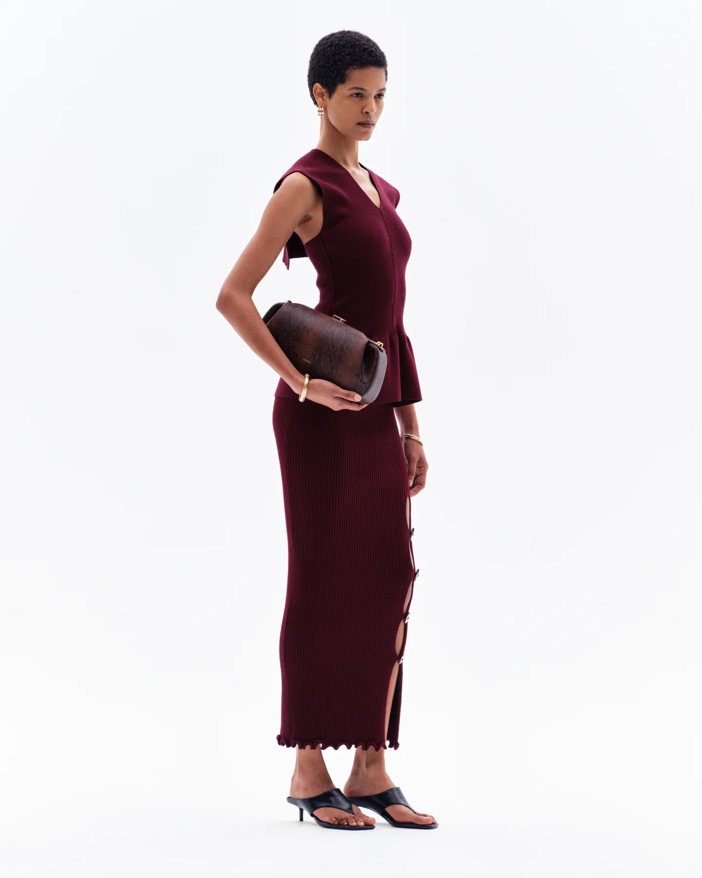 IRALYN RIB SPLIT SKIRT - BORDO - Image 3