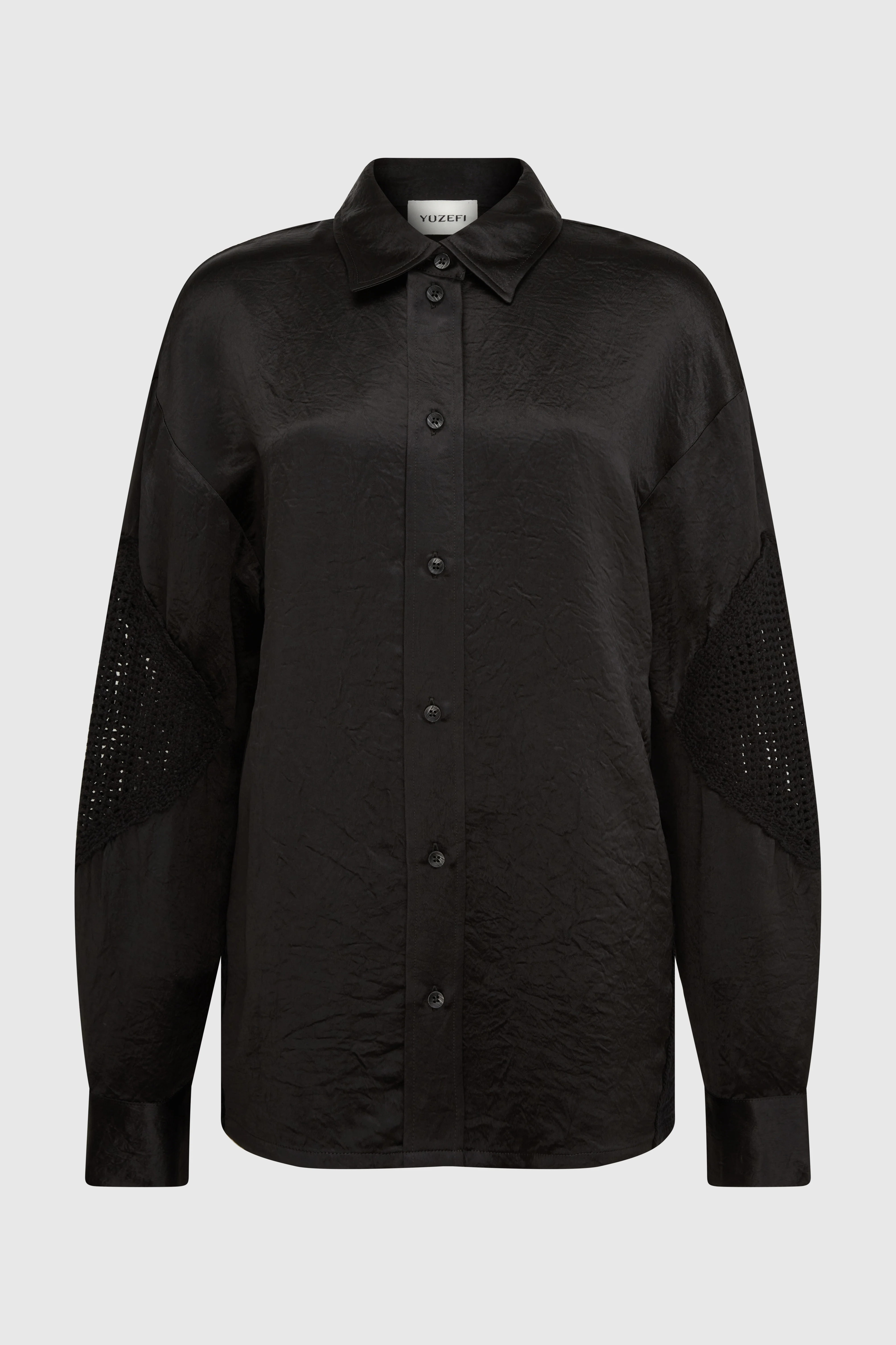 LUMI SATEEN CROCHET SHIRT - BLACK