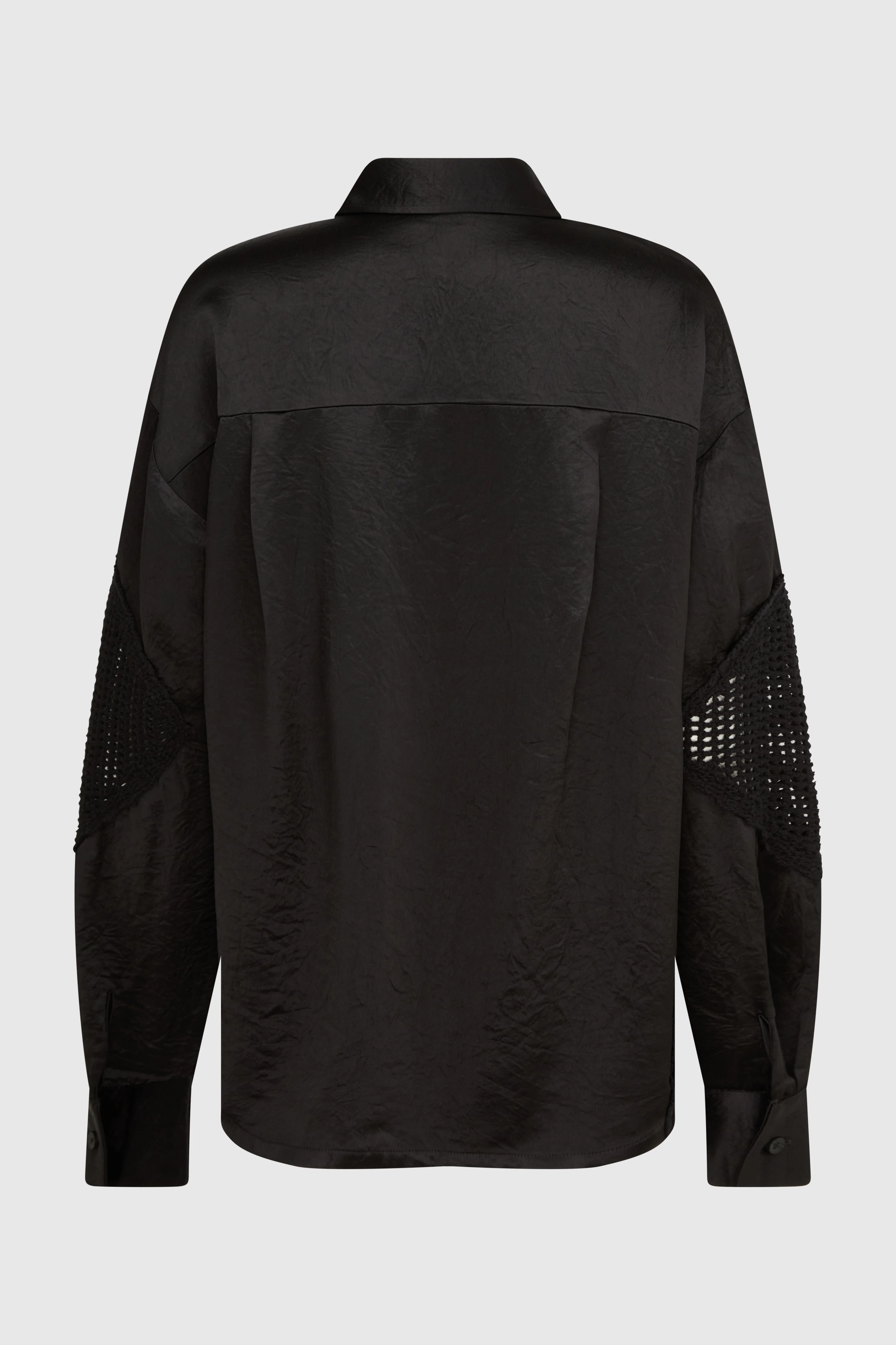 LUMI SATEEN CROCHET SHIRT - BLACK - Image 2