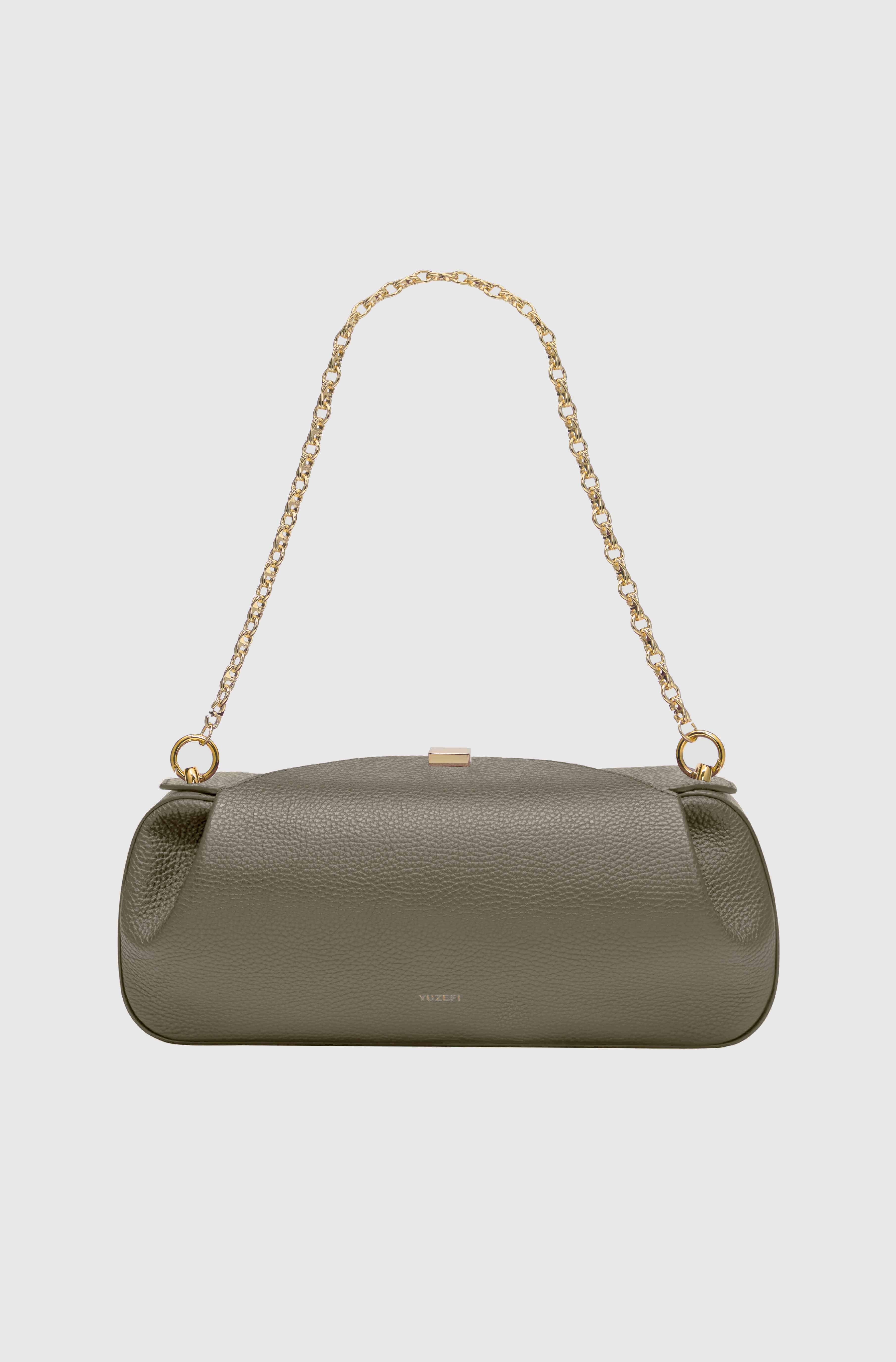 OYSTER CLUTCH - TAUPE PEBBLE GRAINED LEATHER