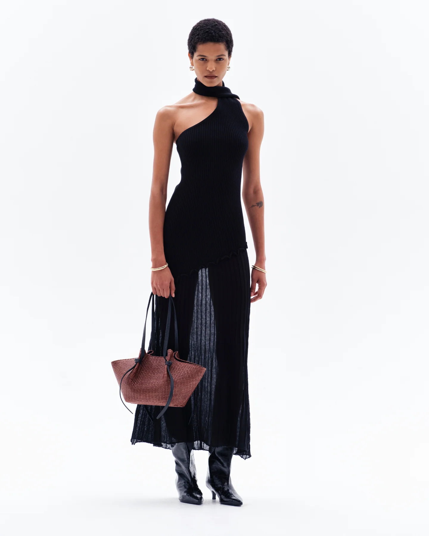 SIYA RIB/SHEER MAXI DRESS - BLACK - Image 3
