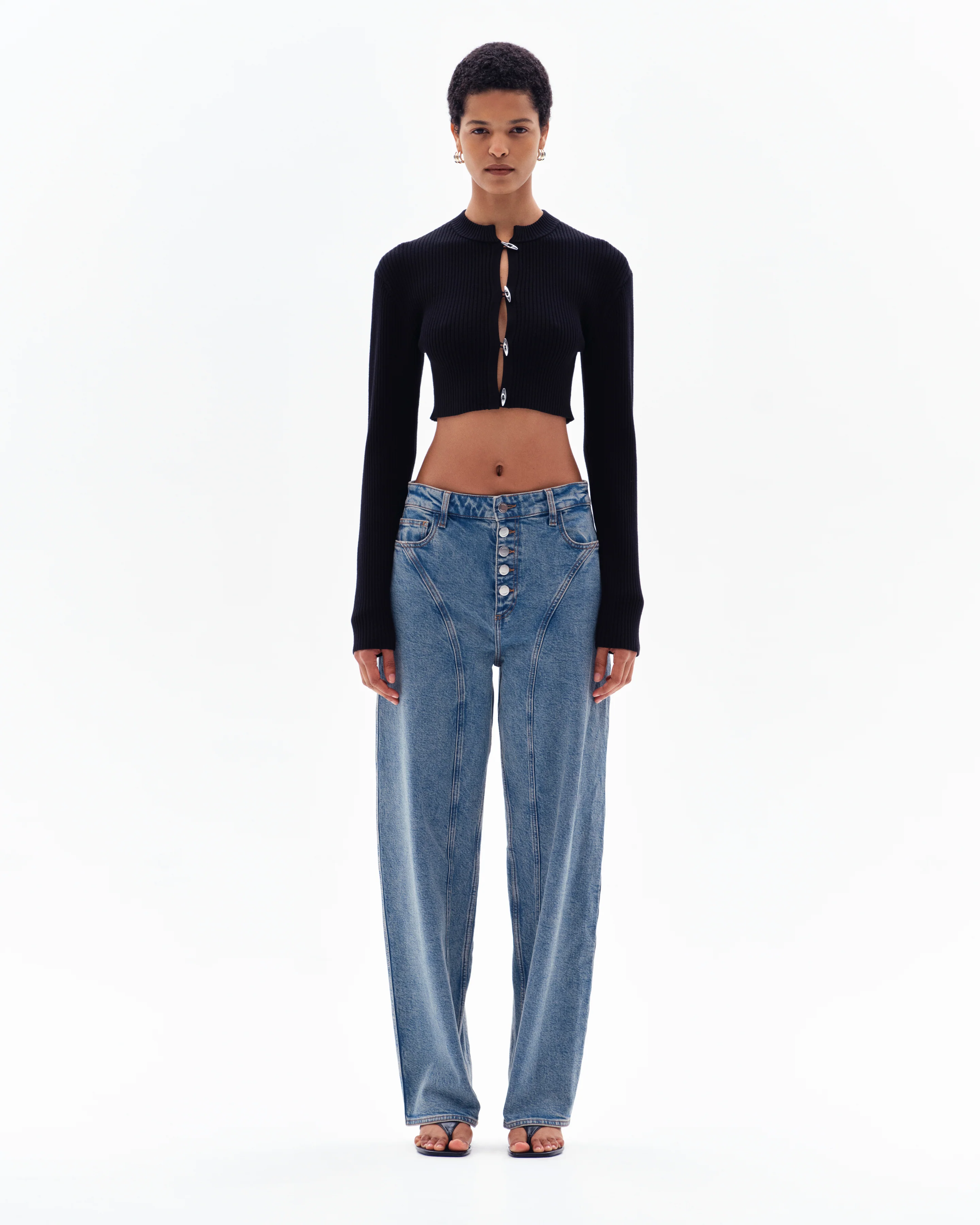 STELLAN RIB CROP CARDIGAN - BLACK - Image 2