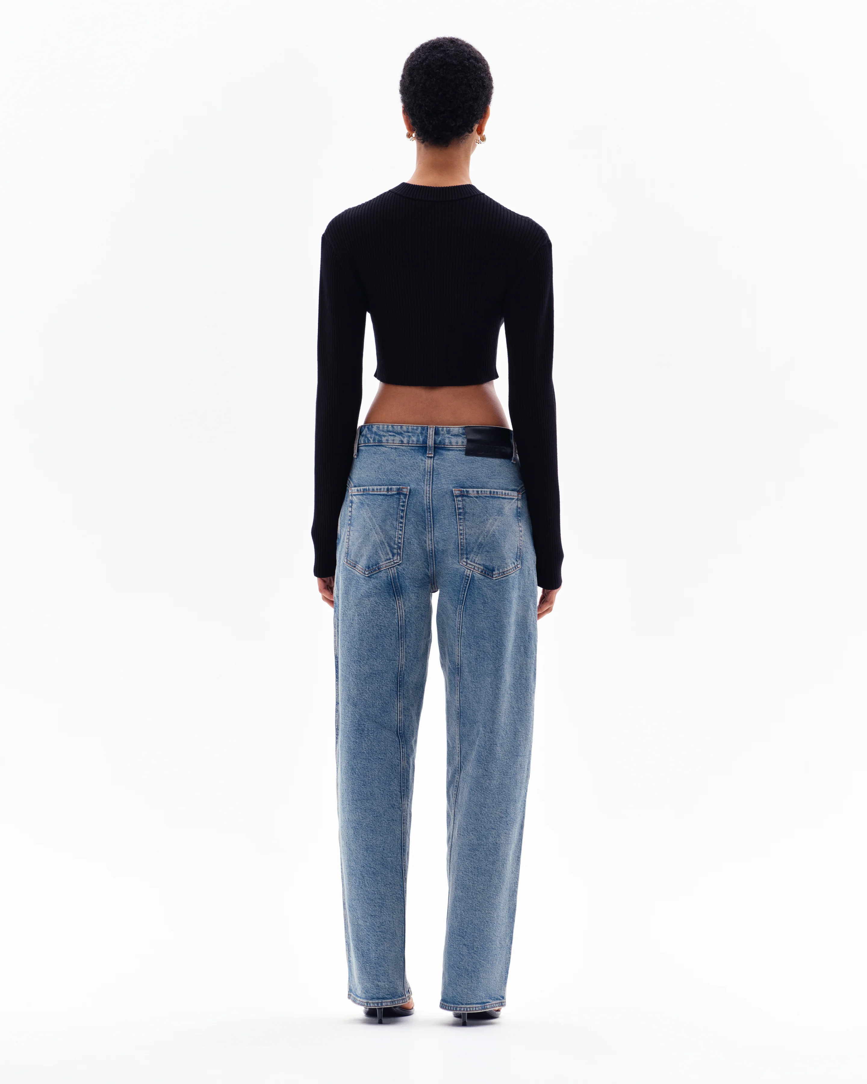 STELLAN RIB CROP CARDIGAN - BLACK - Image 3