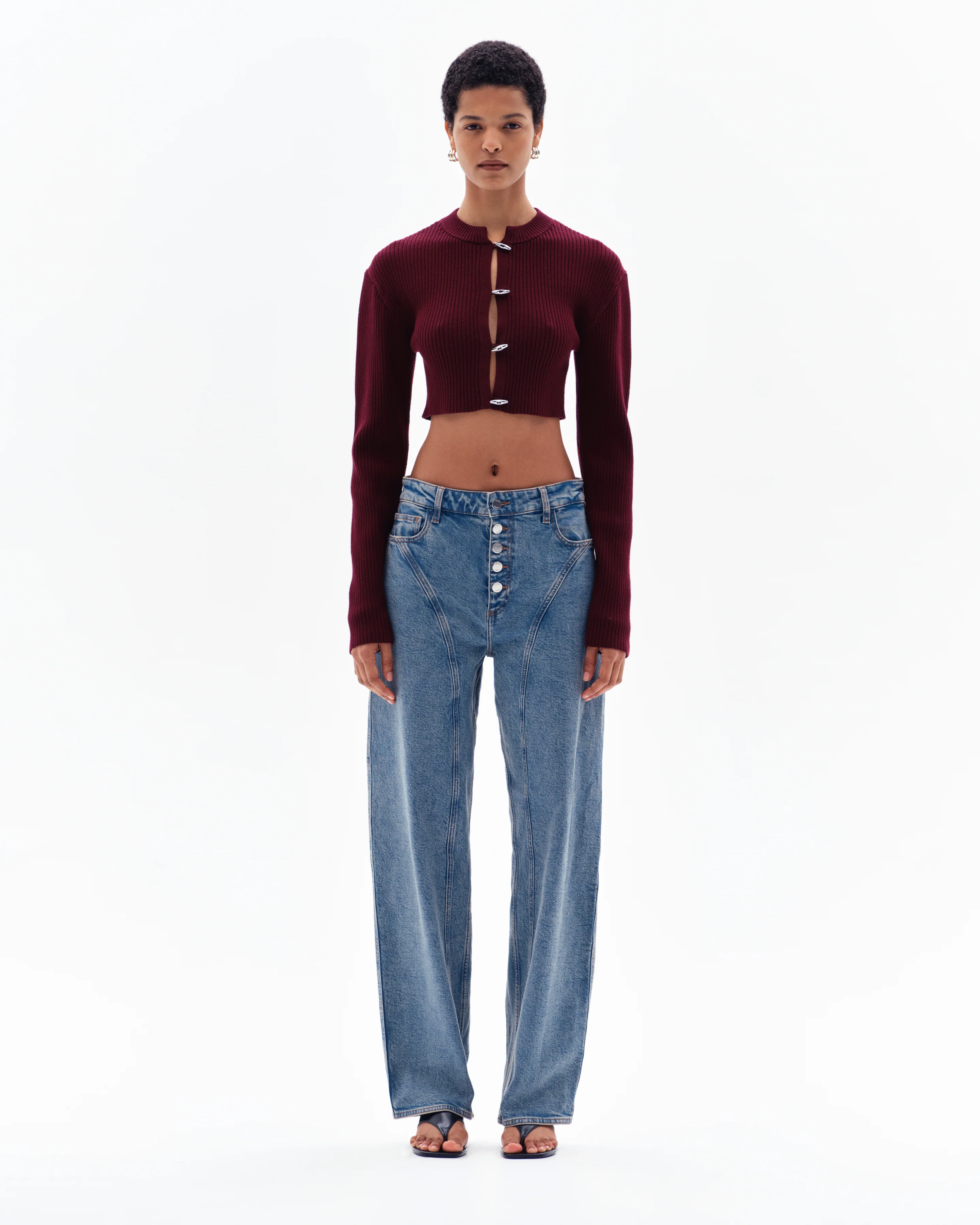 STELLAN RIB CROP CARDIGAN - BORDO - Image 2