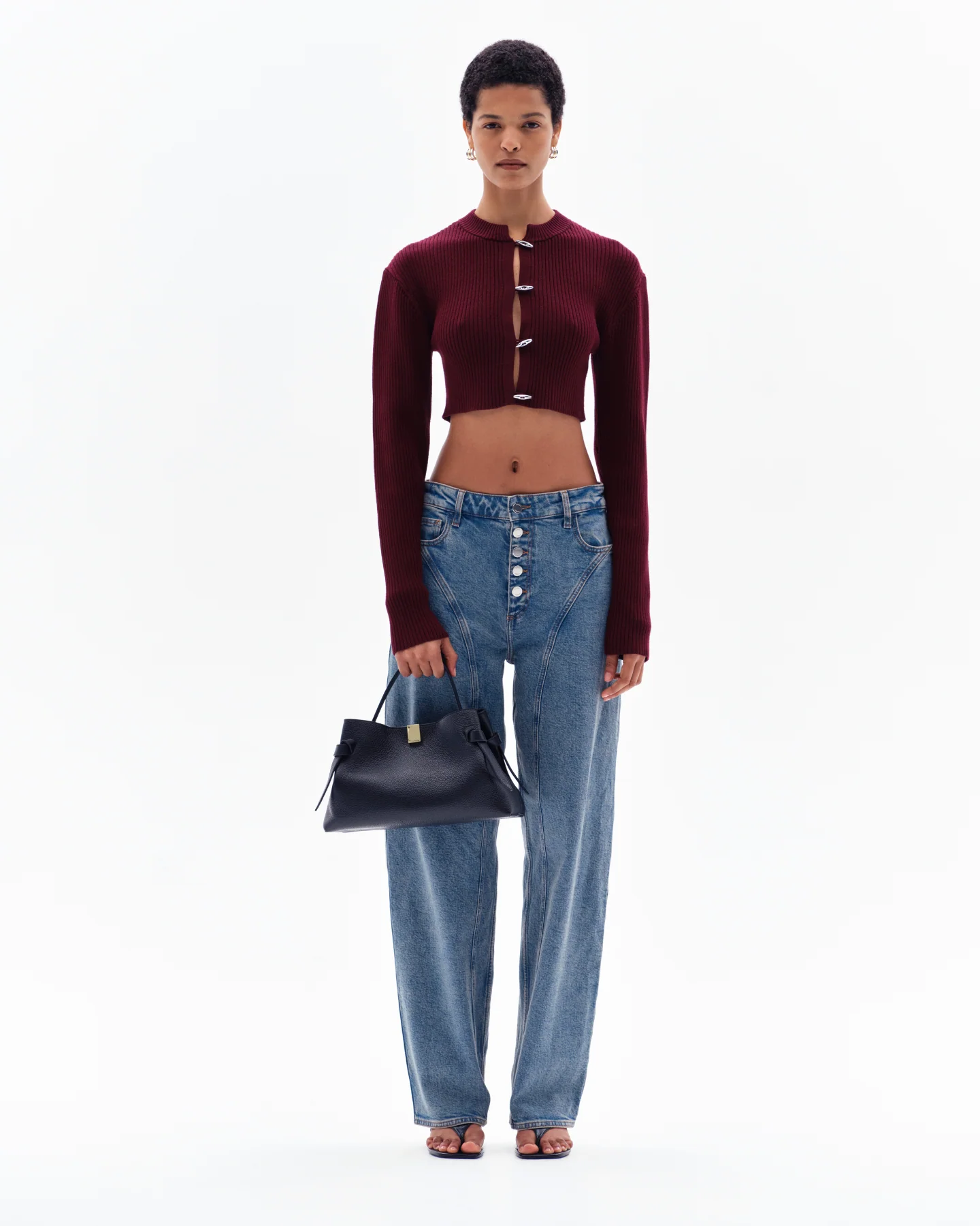 STELLAN RIB CROP CARDIGAN - BORDO - Image 4